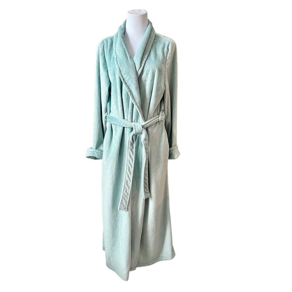 Kim Rogers Blue Fuzzy Belted Adjustable Waist Bath House Robe Set Sz Large